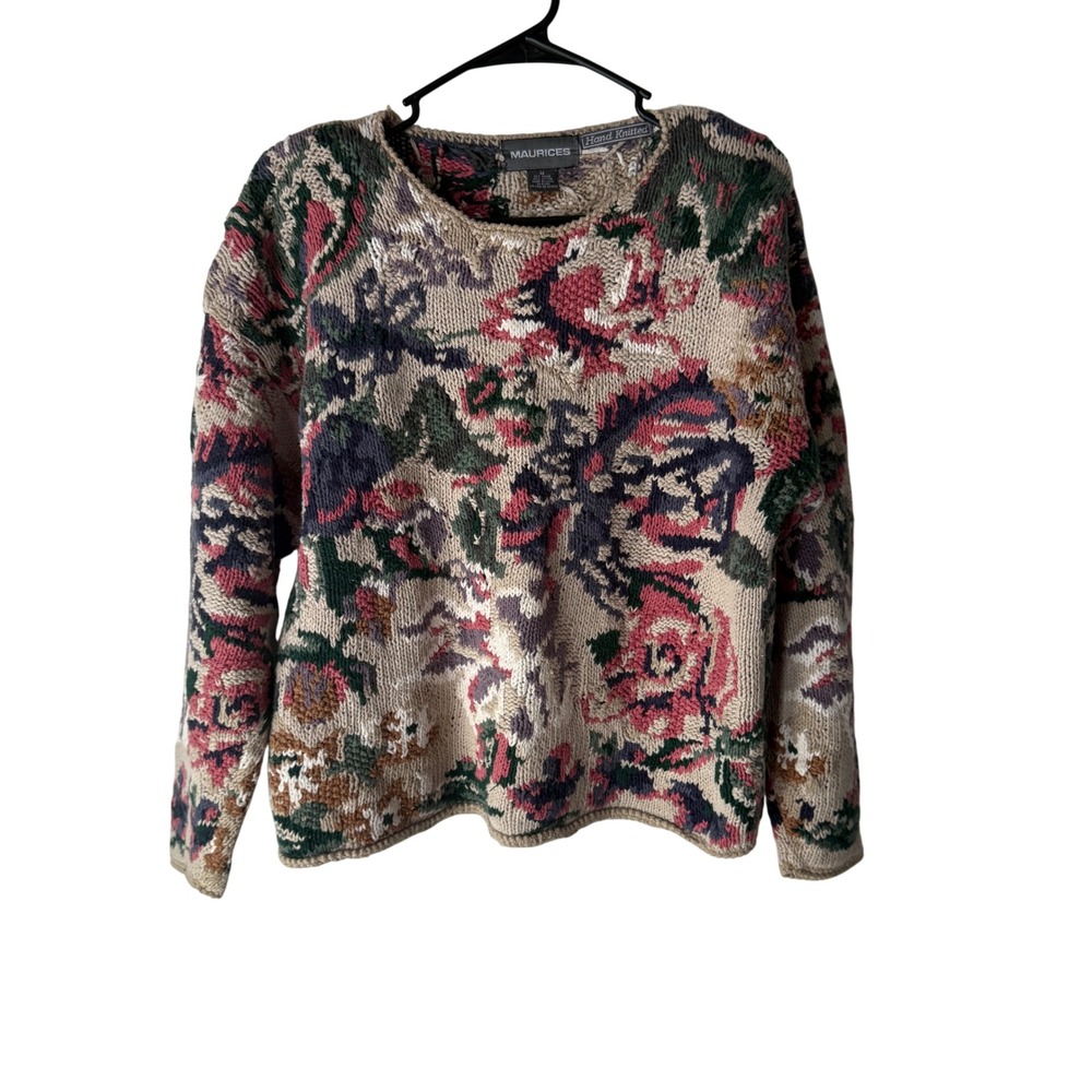 Maurices Vintage 90s Womens Sweater M Floral Chunky‎ Knit Granny Grandma Cottage